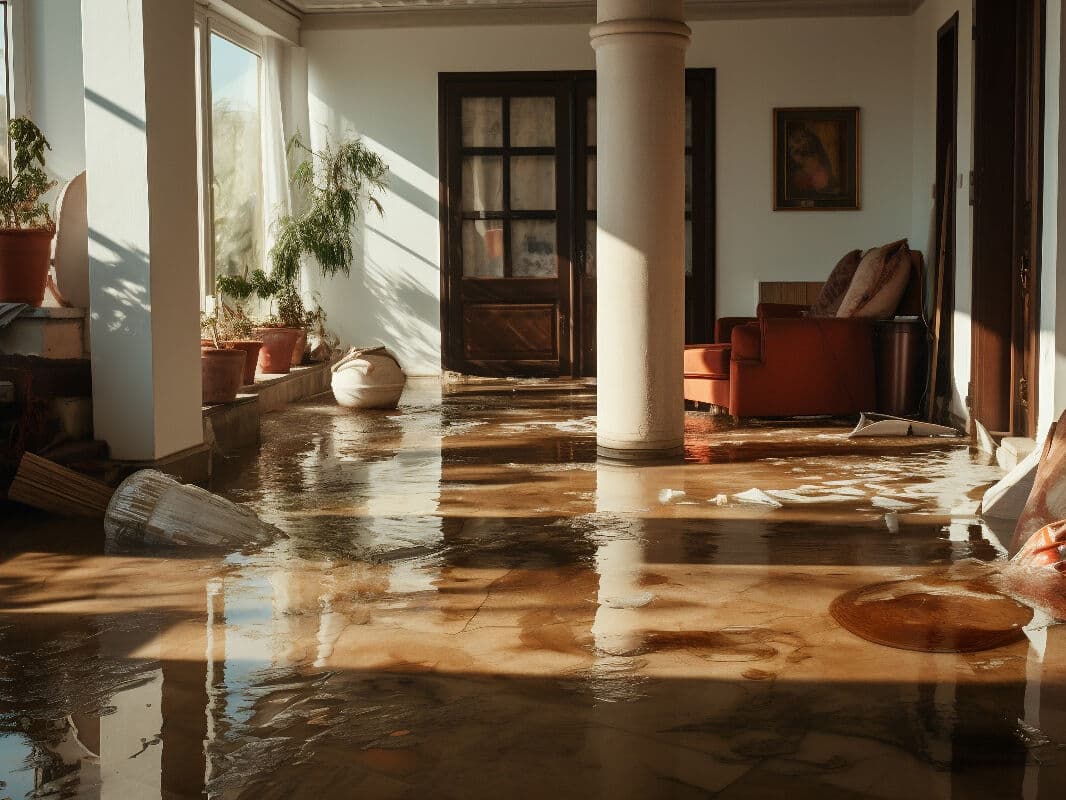 Machines de séchage MURSAIN en fonctionnement dans une pièce après un dégât des eaux