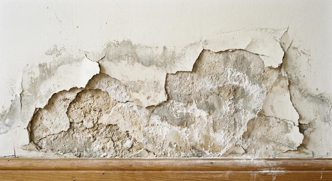 Wall damaged by building moisture